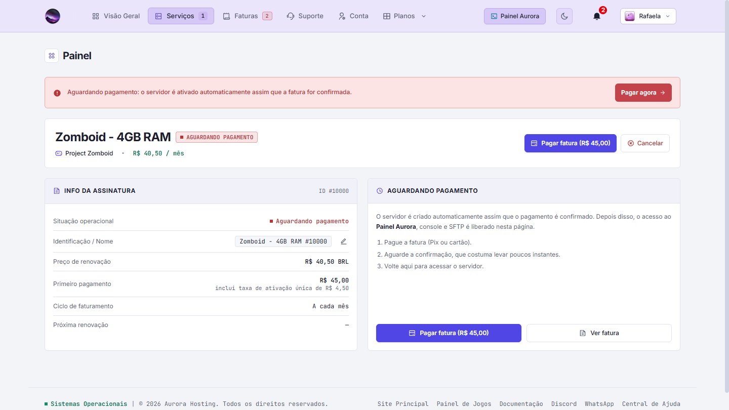 Página de um serviço aguardando pagamento
