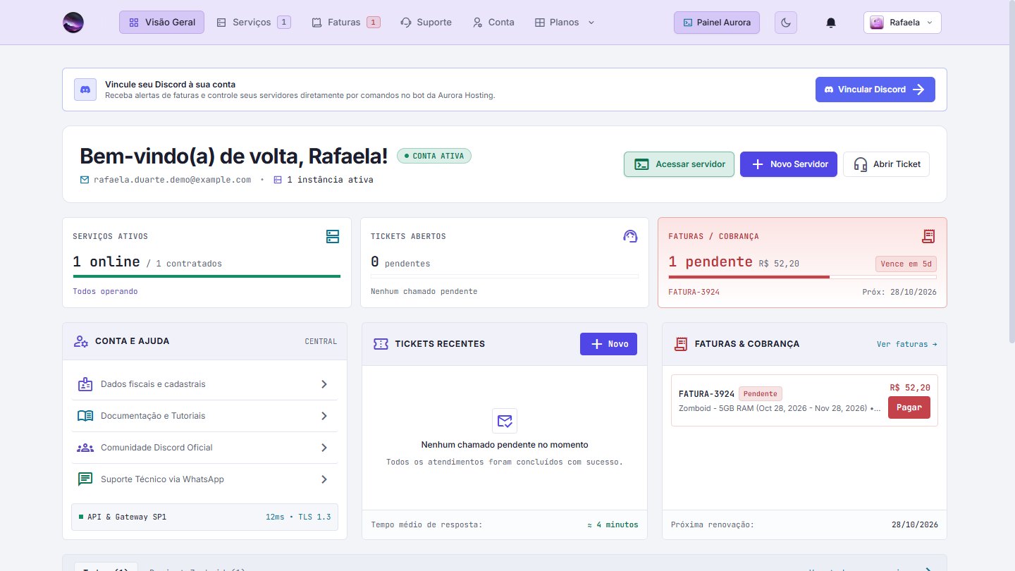 Tela inicial completa da Área do Cliente