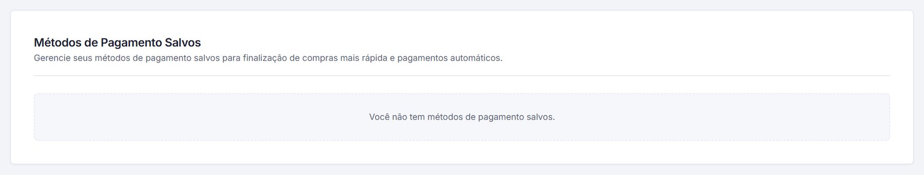 Aba de métodos de pagamento salvos sem nenhum cartão