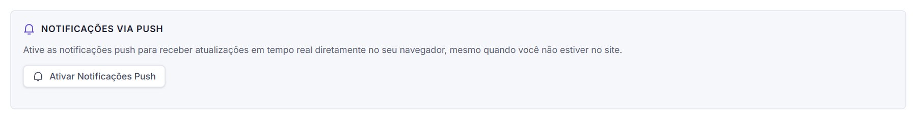 Bloco de notificações via push com o botão Ativar Notificações Push