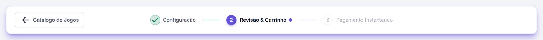 Barra de etapas na segunda etapa, Revisão e Carrinho