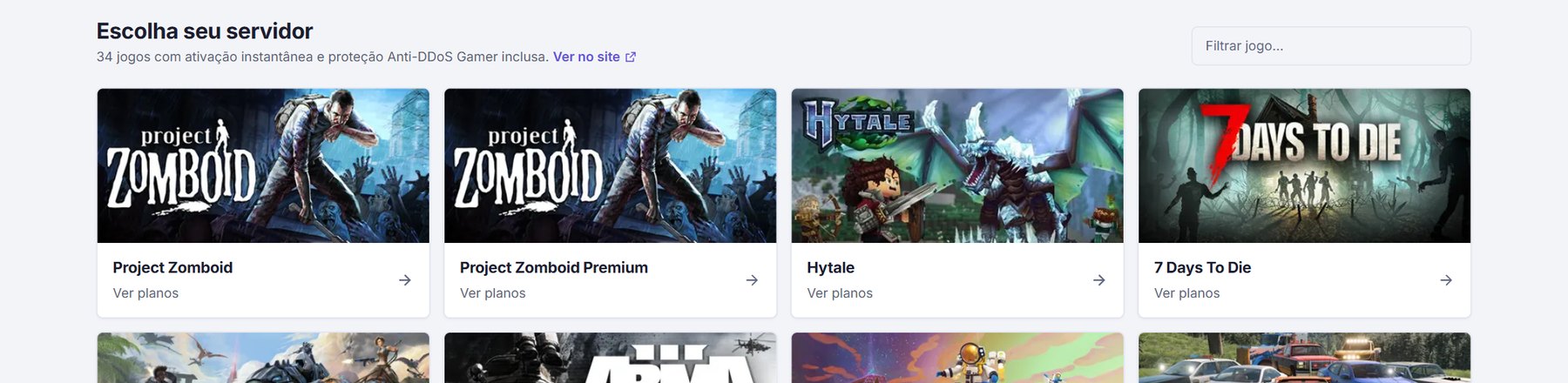 Topo do catálogo de jogos com título, filtro e primeiras capas
