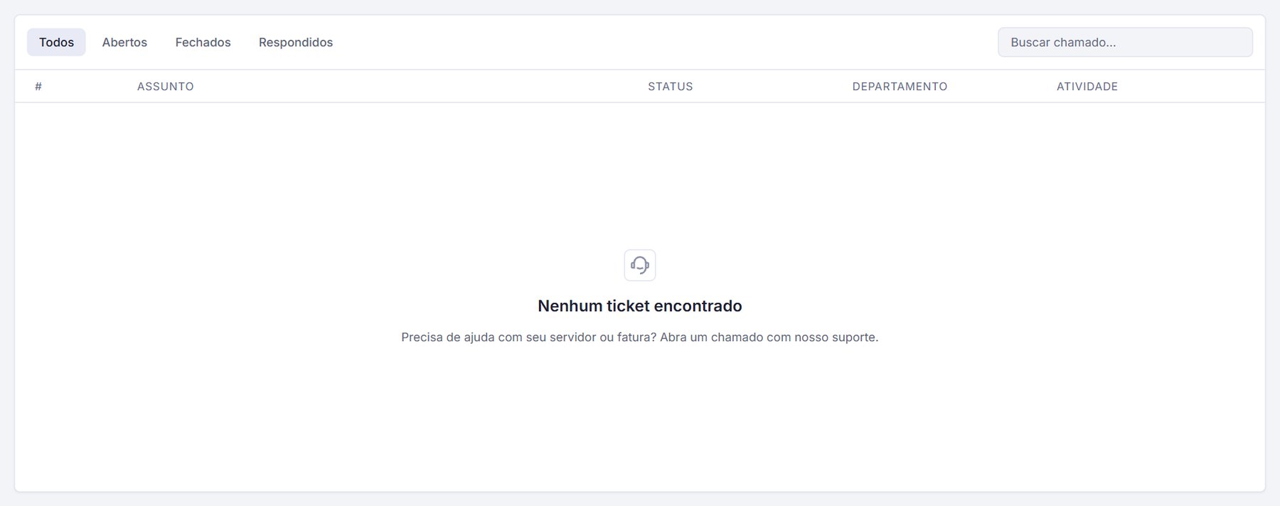 Lista de tickets vazia com a mensagem Nenhum ticket encontrado
