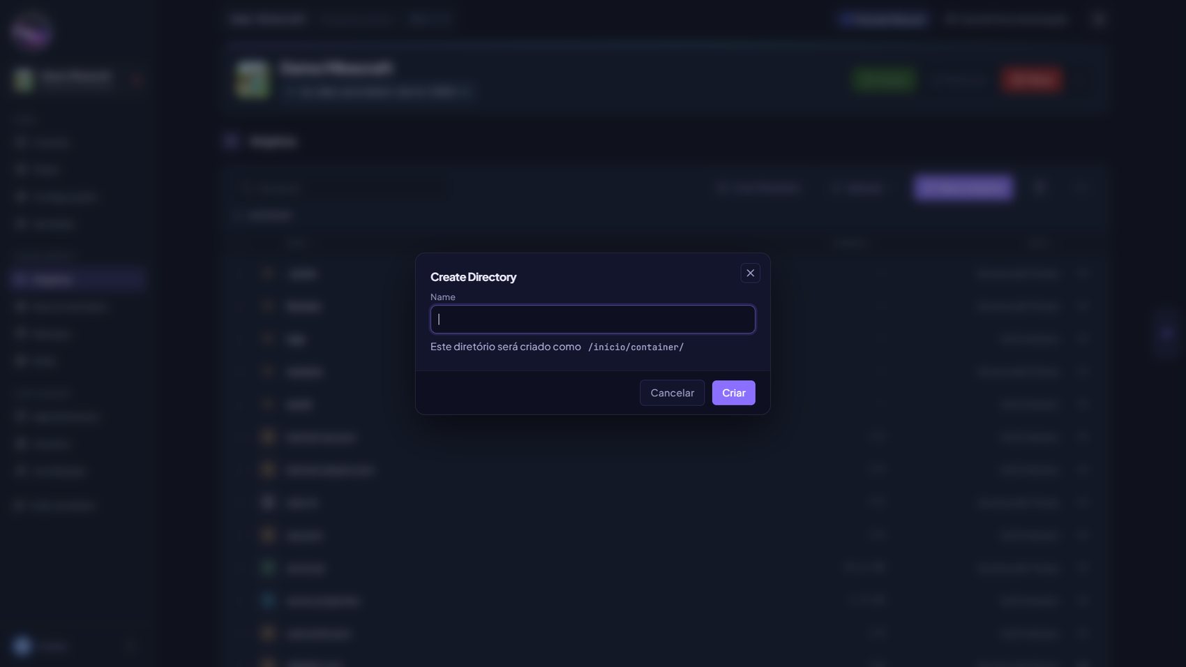 Modal Criar Diretório
