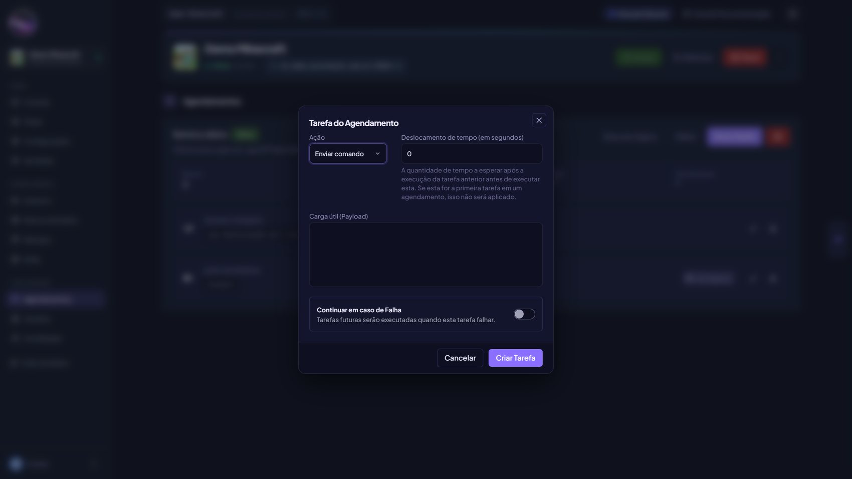 Modal Tarefa do Agendamento