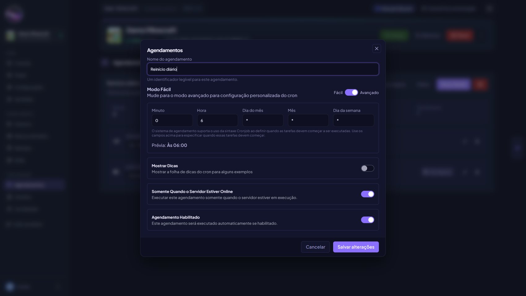 Modal para editar o agendamento